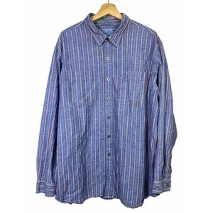 LL Bean‎ Blue Red Striped Long Sleeve Button Up Collared Shirt Men Size XL Denim